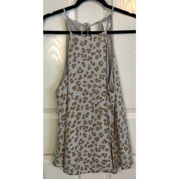 By Together Blue Khaki & Cream Leopard Print Swing Tank Tie Back - Size Large - Picture 1 of 7